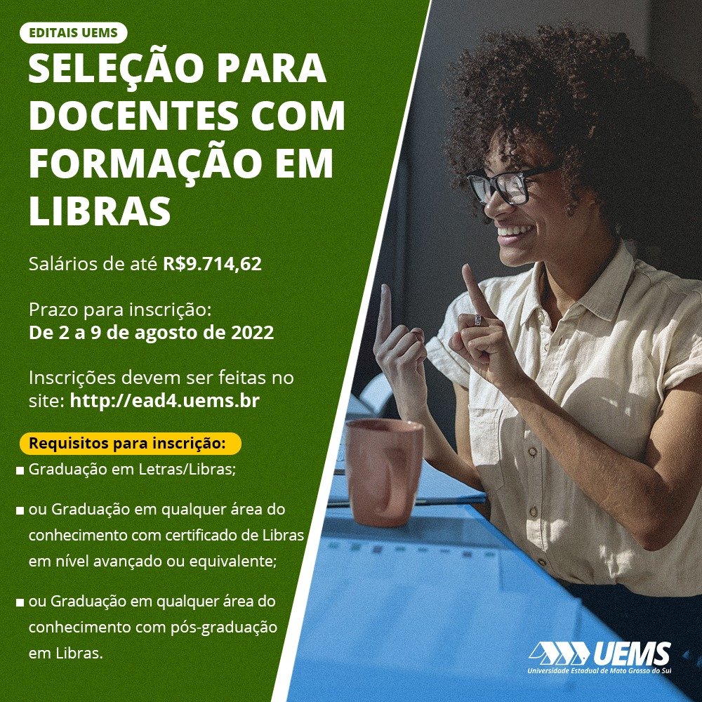 UEMS oferta vagas para docentes formação em Libras em 15 municípios